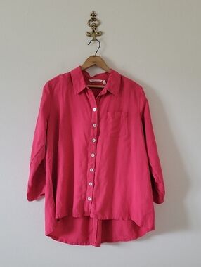 Soft‎ Surroundings Dark Pink Linen Camina Button Down Shirt Size Large